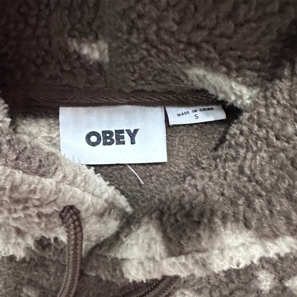 Obey Floral Sherpa Fleece Hoodie Brown Tan Flower Print Pullover Mens Womens - Picture 10 of 10